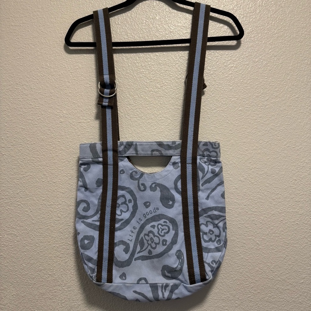 Life Is Good Hobo Purse Tote Bag Shoulder Handbag Blue Canvas Adjustable Straps